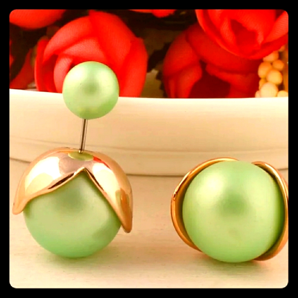💫💚Green & Gold Petal Double-Side Earrings💚💫
